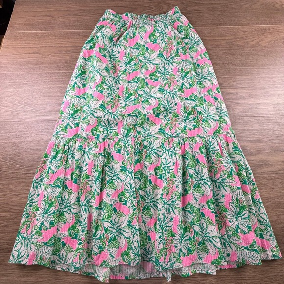 Lilly Pulitzer Kasida Women's Botanical Garden Tiered Maxi Skirt Just Wing It 4 - Picture 2 of 10